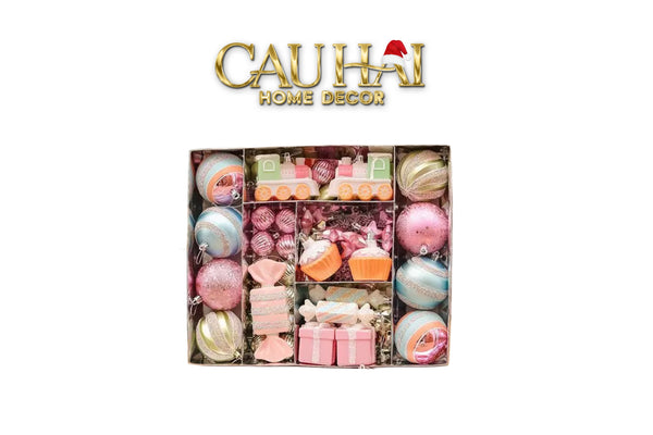 FÊTES COUTURE -  SET TRÁI CHÂU COTTON CANDY BRUSH PINK 70PCS CHRISTMAS ORNAMENTS