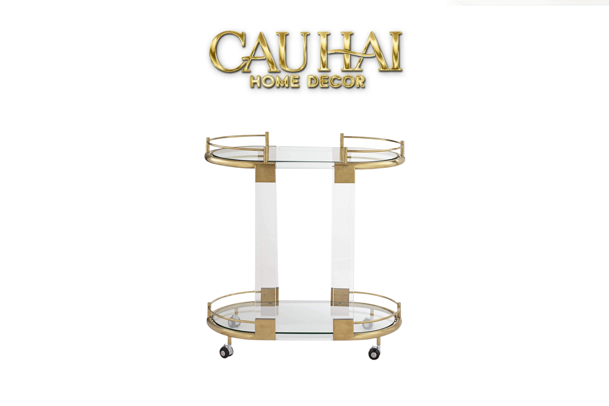 Maison Couture - Xe Đẩy Quầy Bar Oval 2 Tầng Kính Acrylic L’Arc Doré