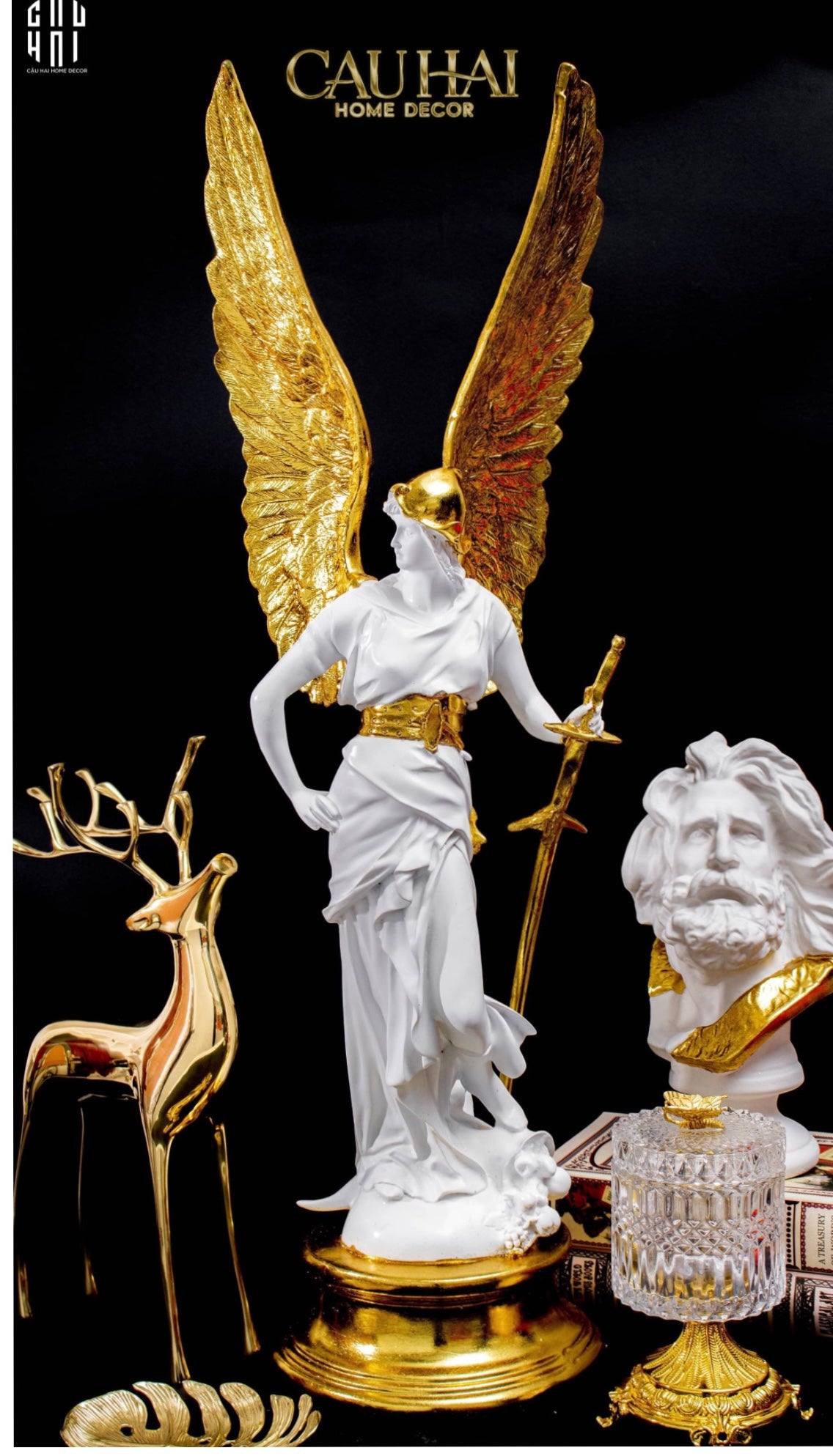 Maison Couture - Tượng Thiên Thần  Dát Vàng Gilded Drapery Archangel  Sculptures 31x23x86cm