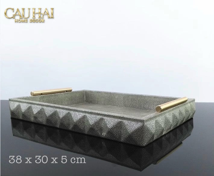 Khay Da Chữ Nhật Gothic Inspired -  Geometric Gris Leather Changing Tray 38x30cm
