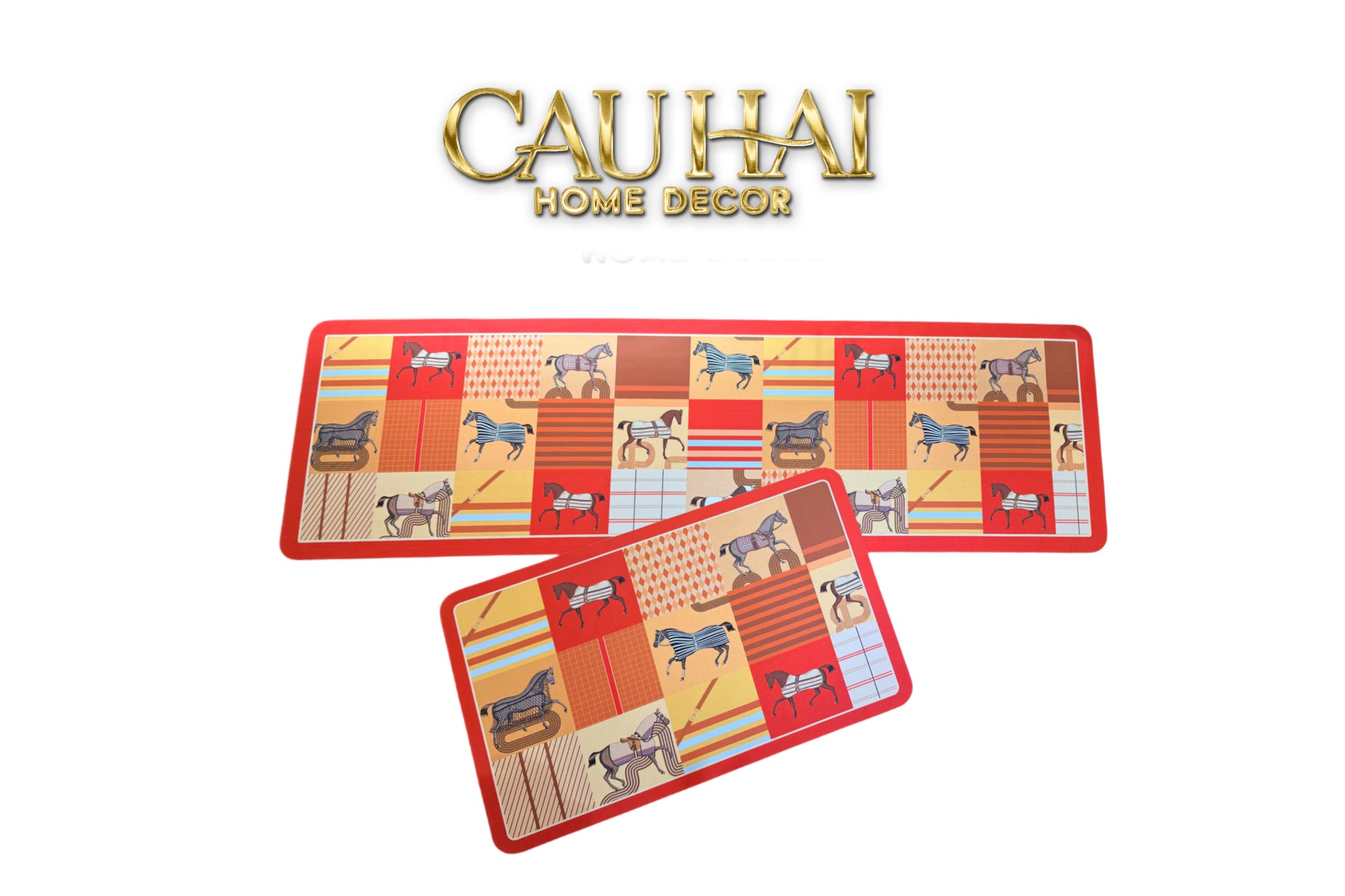 Set Thảm Bếp Microfiber 45x75/150 Patchwork Équestre Crimson Rouge