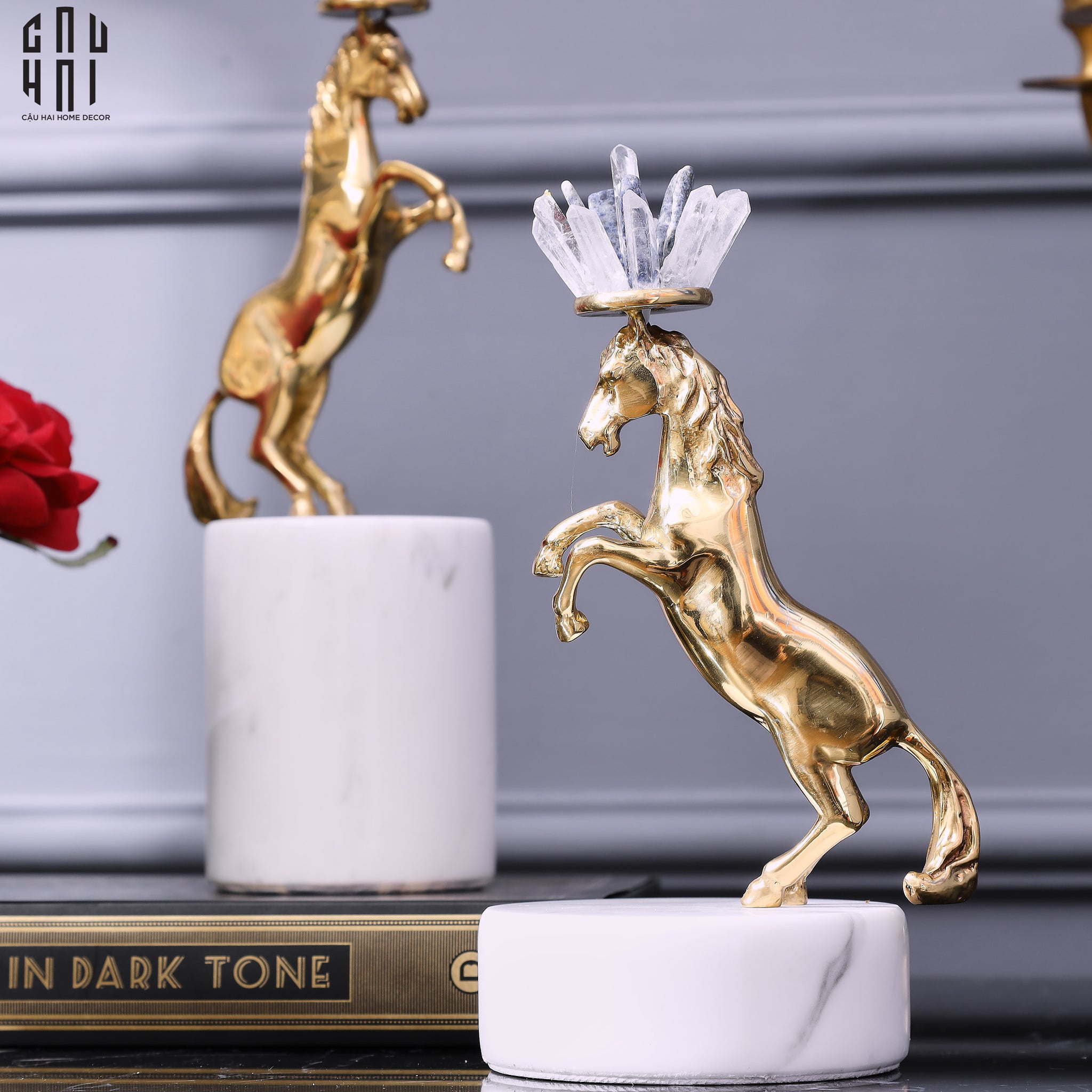 HOME COUTURE - SET 2 TƯỢNG NGỰA ROYAL HORSE BLUE QUARTZ-CẬU HAI HOME DECOR