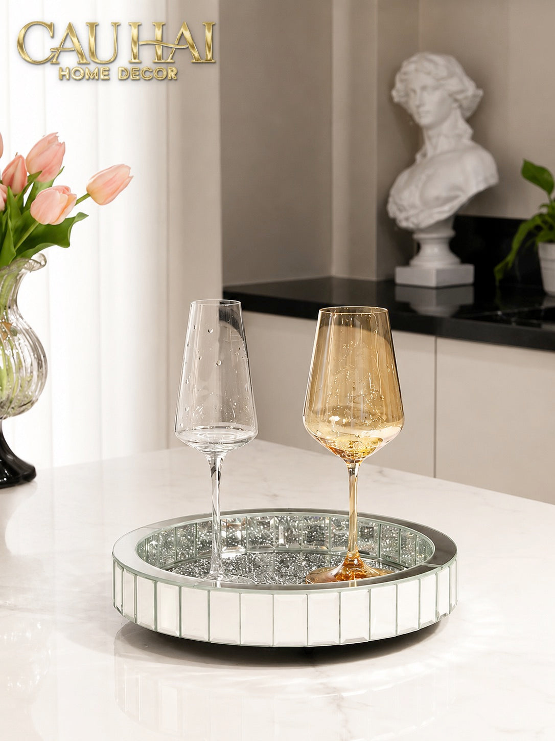 Haute Folie - Khay Gương Tròn Đế Xoay Mirror Argenté D30