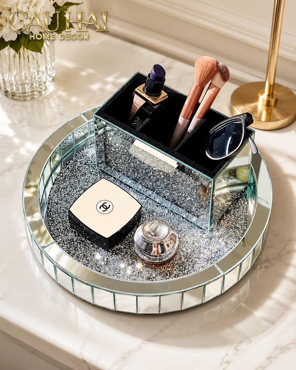 Haute Folie - Khay Gương Tròn Đế Xoay Mirror Argenté D30