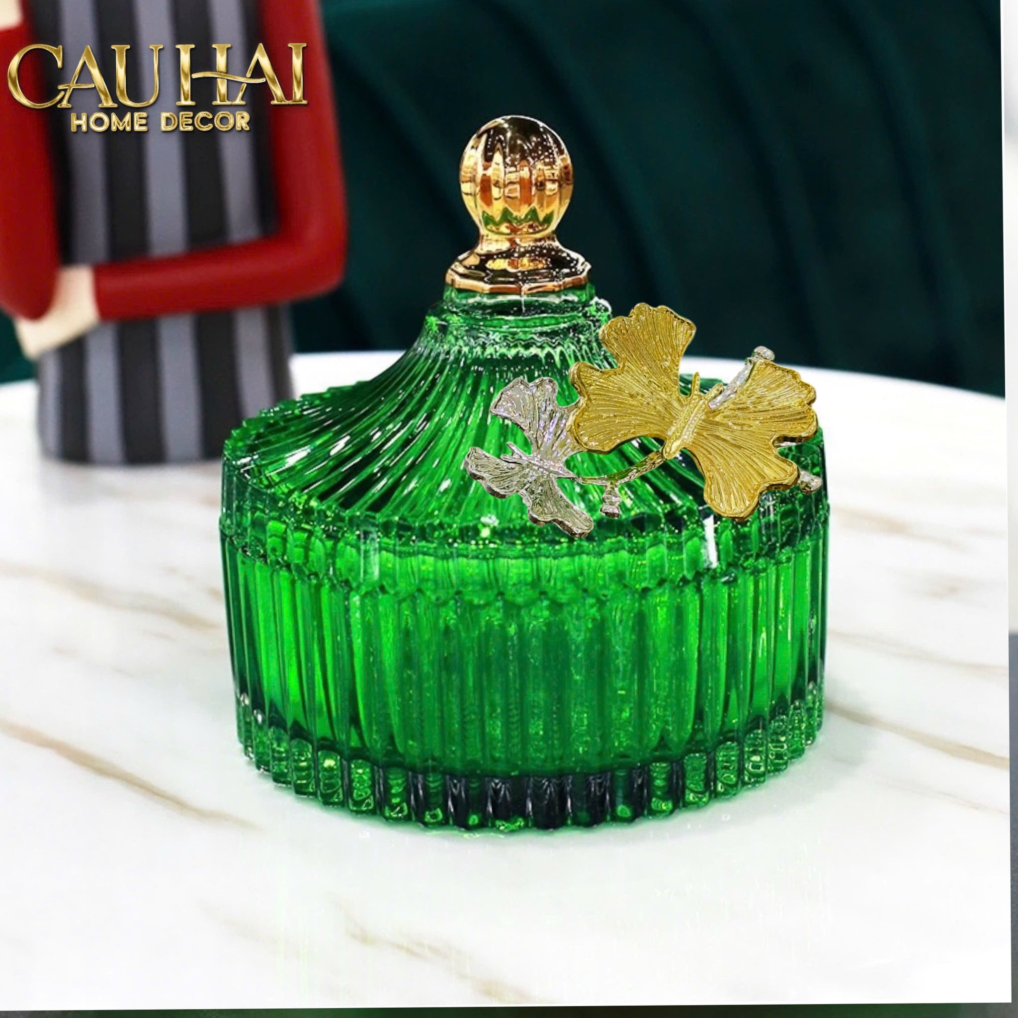 Maison Couture - Lọ Kẹo Thuỷ Tinh Papillon Émeraude Royale
