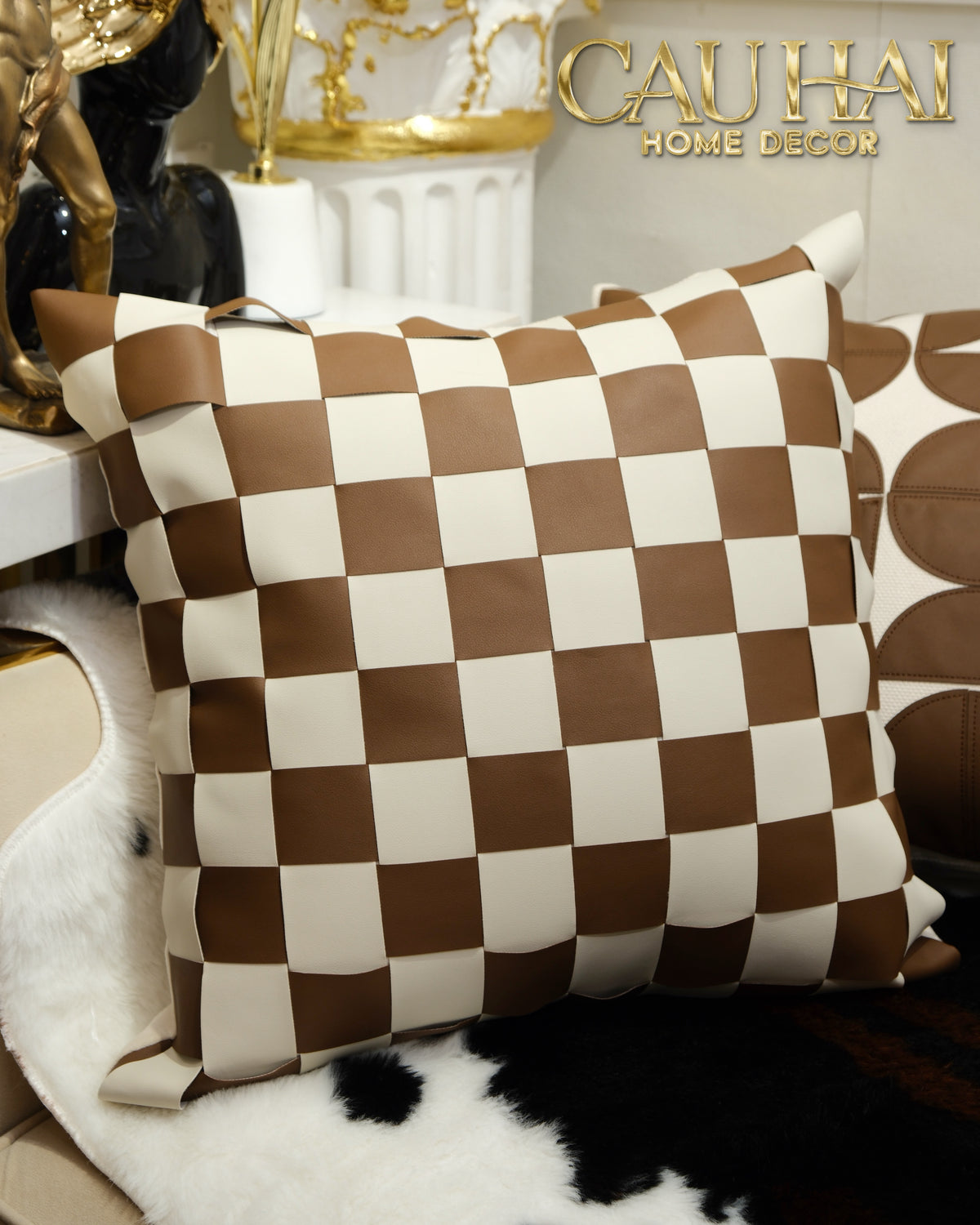 Vỏ Gối Géométrique Cognac Ivory 45x45