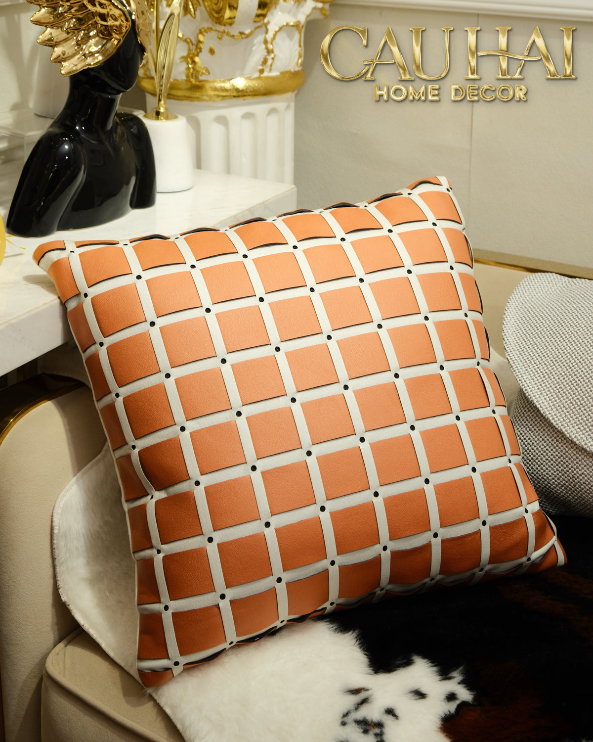 Vỏ Gối Équestre Stud Grid Camel 45x45