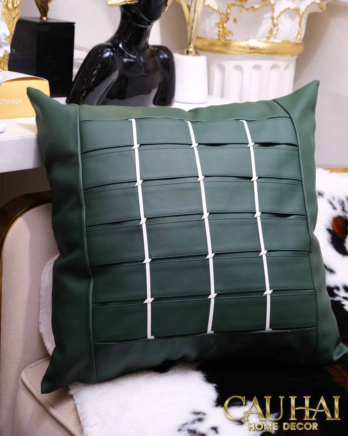 Vỏ Gối Leather Grid Équestre Forest 45x45