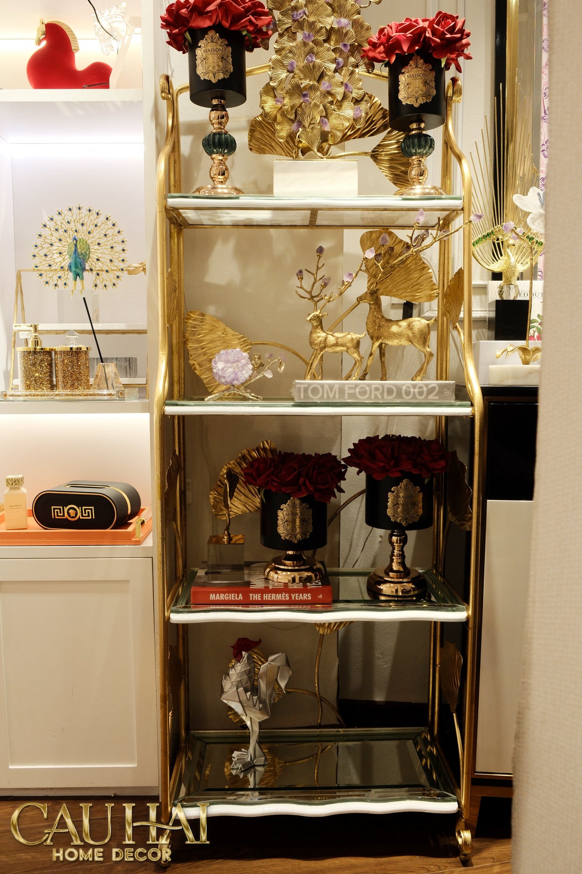 Maison Couture - Kệ Trưng Bày Lá Ngân Hạnh 4 Tầng Ginkgo Royale Étagère 14K Mirror-KỆ TRANG TRÍ-CẬU HAI HOME DECOR