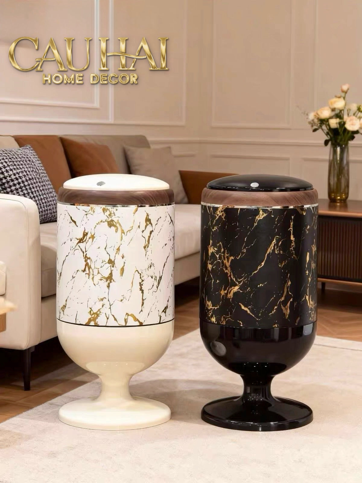 Thung Rac Cam Bien Thong Minh Noir Marquina Trash Bin 15L