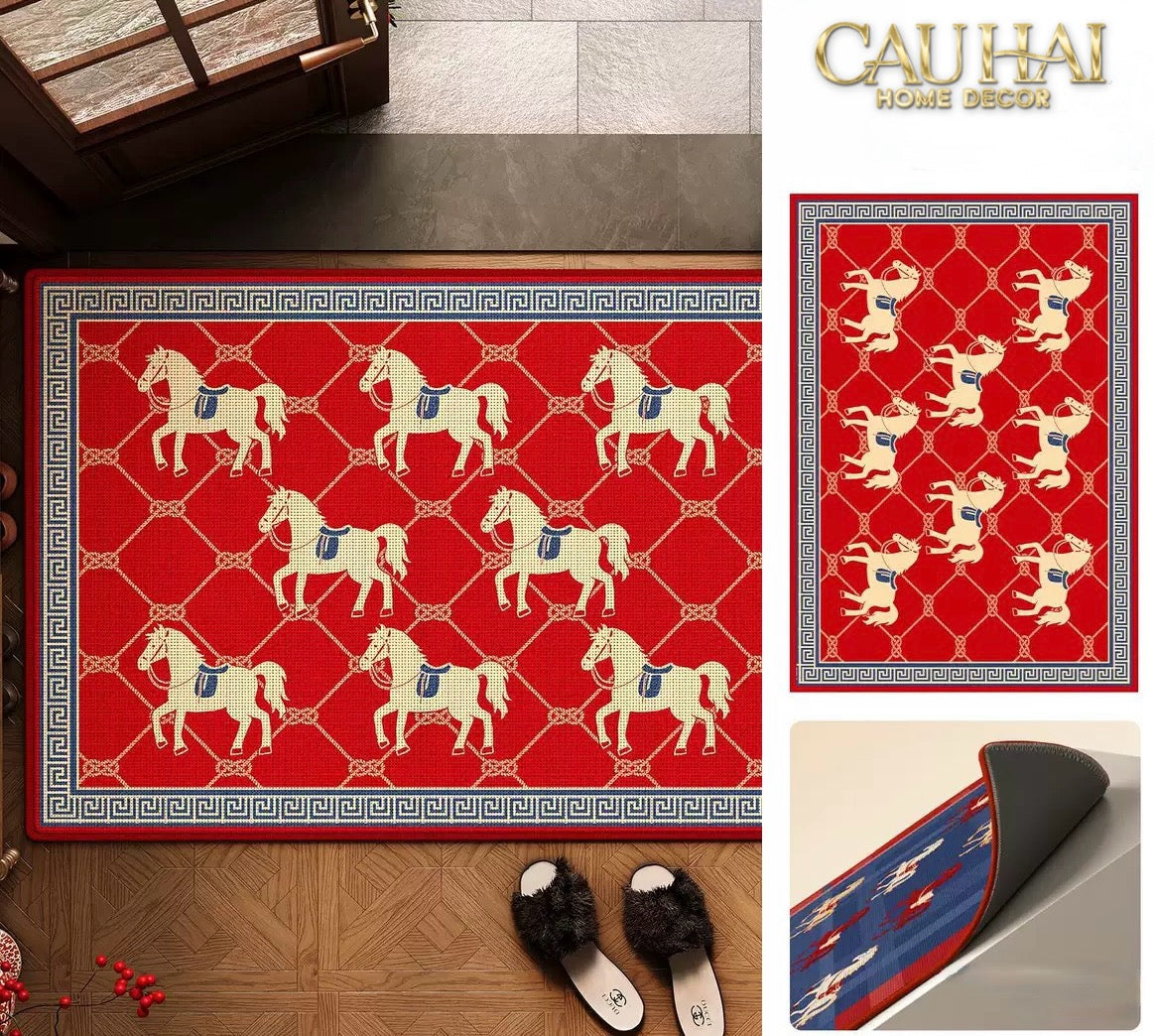 Thảm Cửa Nhung Bỉ 50x80 Ngựa Đỏ Son - Les Chevaux Écarlates de Fortune