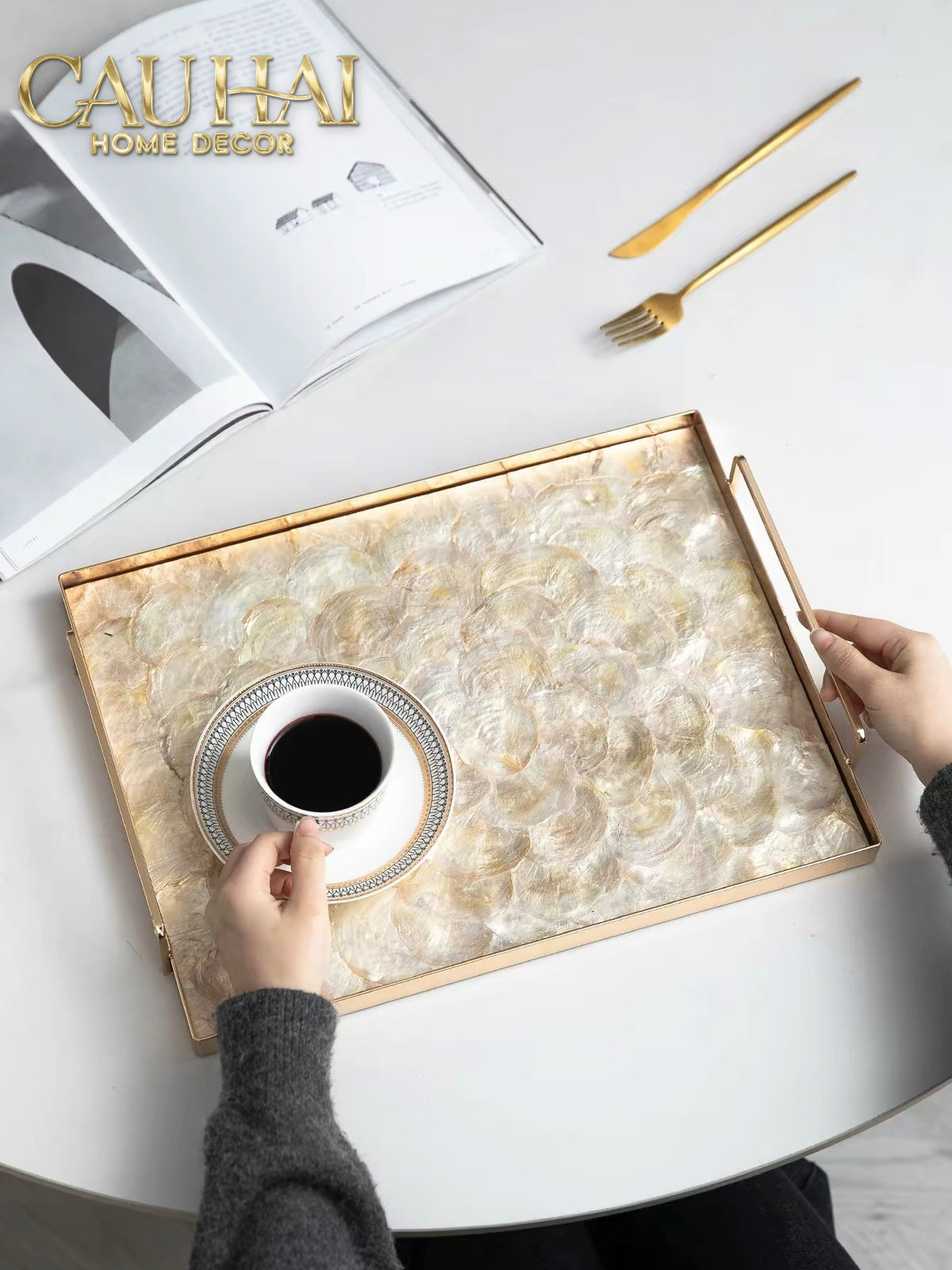Maison Couture - Khay Chữ Nhật Xà Cừ -  Plateau Perle Céleste Celestial Pearl Serving Tray 30*40