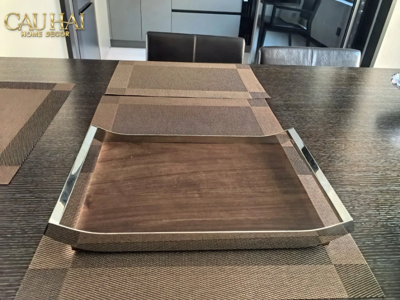 Khay Trang Trí Gỗ Chữ Nhật Sterling Walnut 45x30