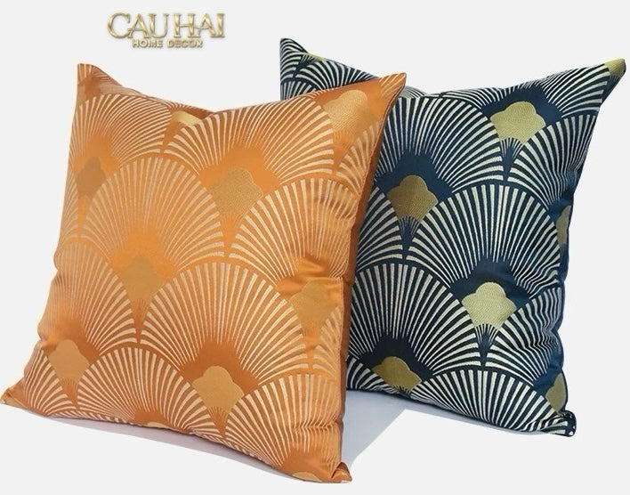 VỎ GỐI JACQUARD ST PATRICK BLUE  D'Or ART DÉCO FAN 45