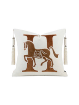 Vỏ Gối Nhung Phối Da Cavalier H Camel Ivory 45x45