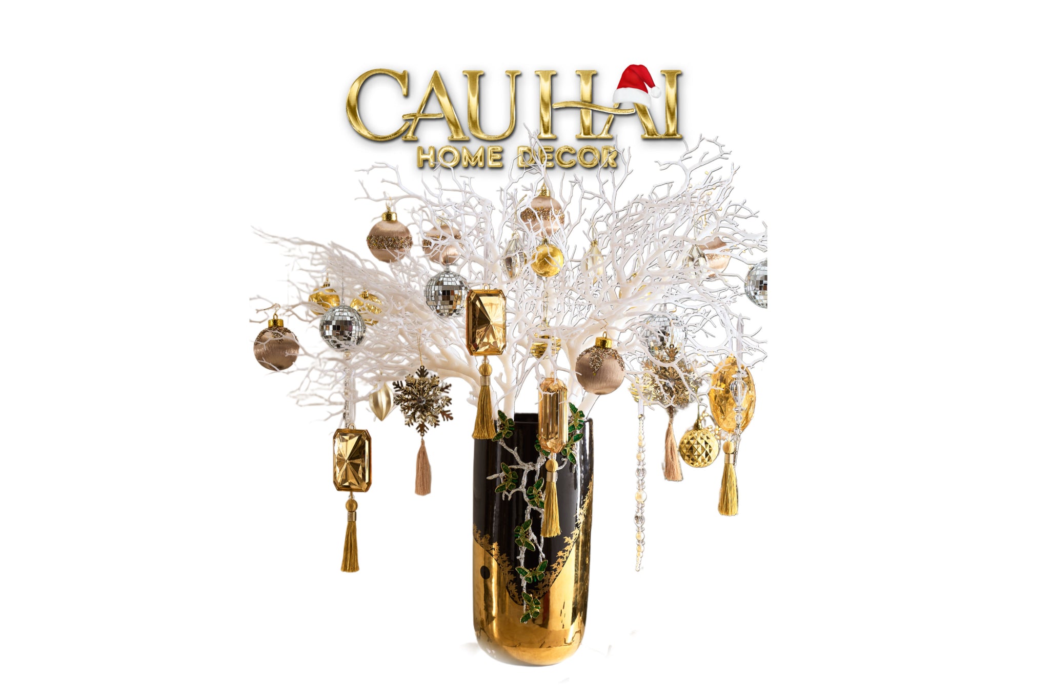 Fêtes Couture – Set Bình Hoa Christmas L’Arbre Noir Doré Vase-CẬU HAI HOME DECOR