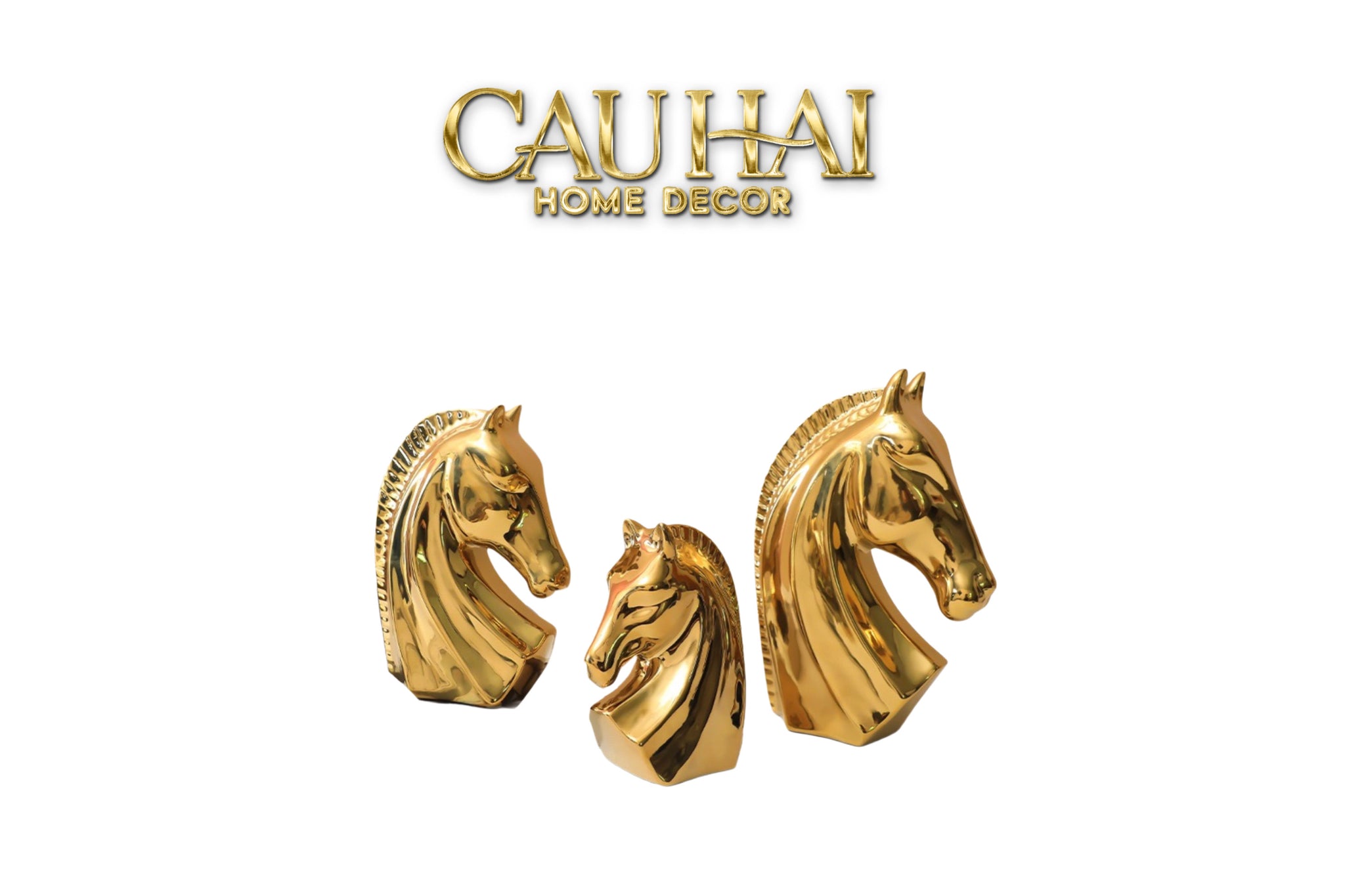 Tết Couture -  Set 3 Tượng Ngựa Mạ Vàng L'Atélier   Gilded Chevaux