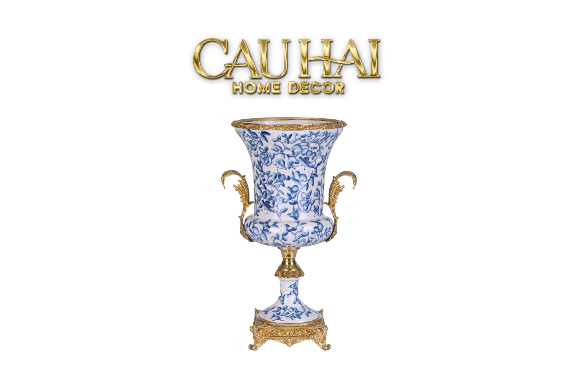 Maison Couture - Bình Hoa Imperium Empire Divine Vase - Indochine Revival Floréal Bleu Urn H40x28x23