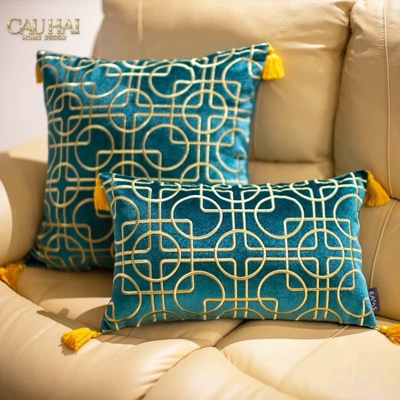 SET 2 GỐI NHUNG EMERALD LUMINA GRID 45X45/30X50