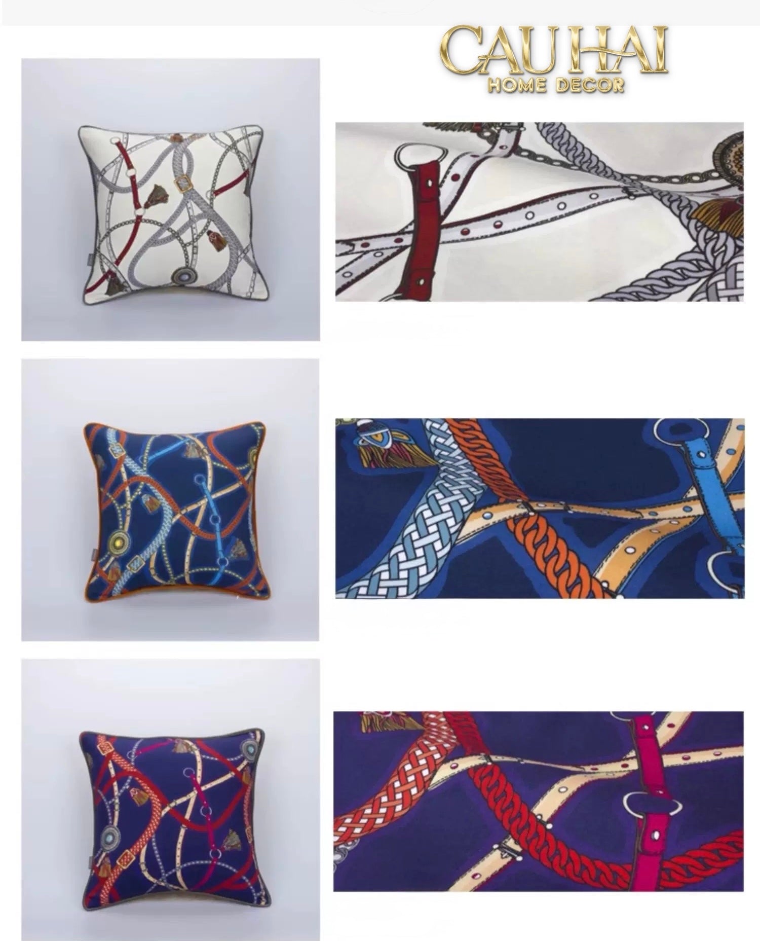 VỎ GỐI COTTON SATIN LES RÊNES ÉQUESTRES - BLEU INDIGO 45