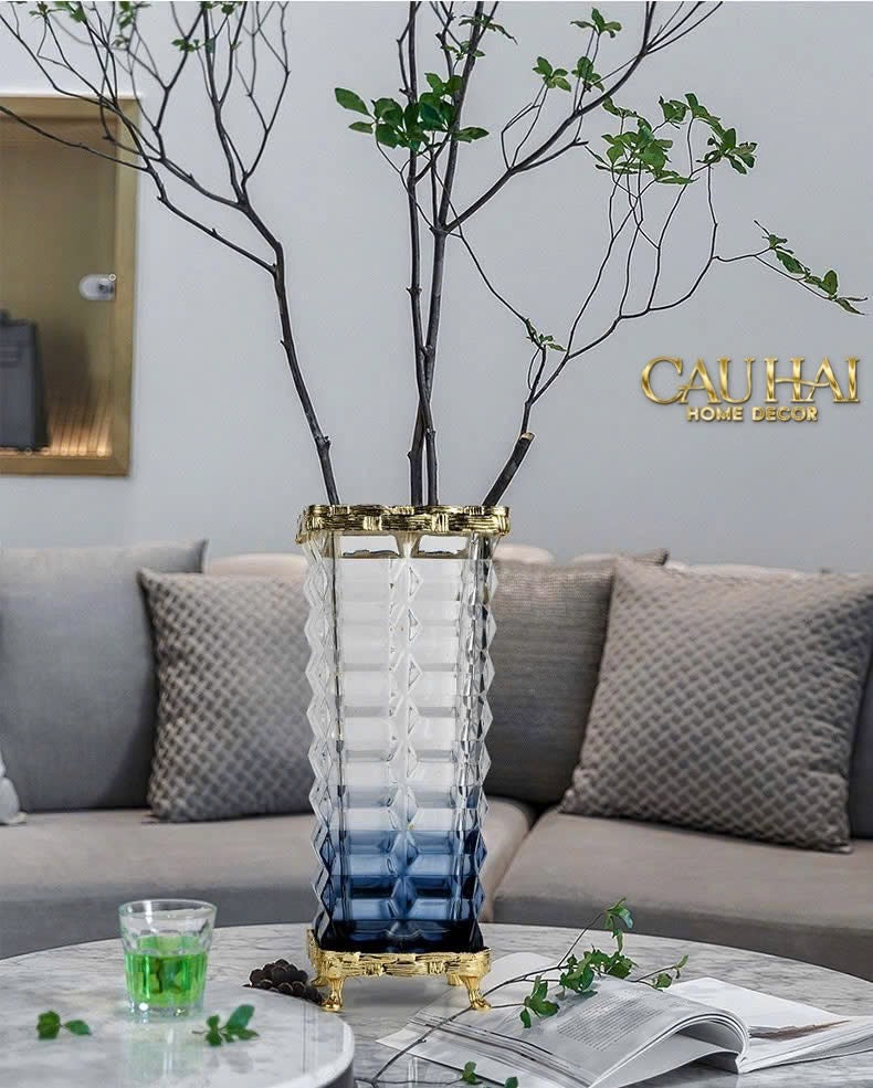 HOME COUTURE - BÌNH HOA PHA LÊ CRYSTAL AZURE OBELISK H32