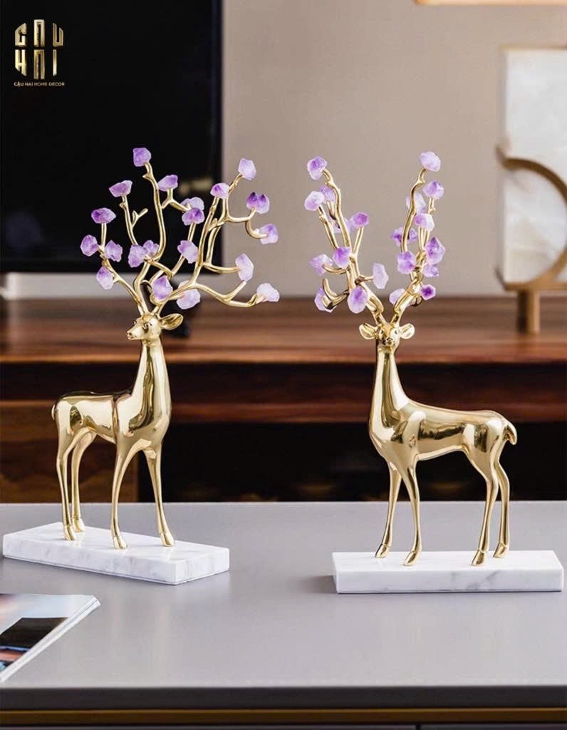 HOME COUTURE - SET 2 TƯỢNG HƯƠU ĐỒNG  AMÉTHYSTE LES SENTINELLES DE LA FORÊT