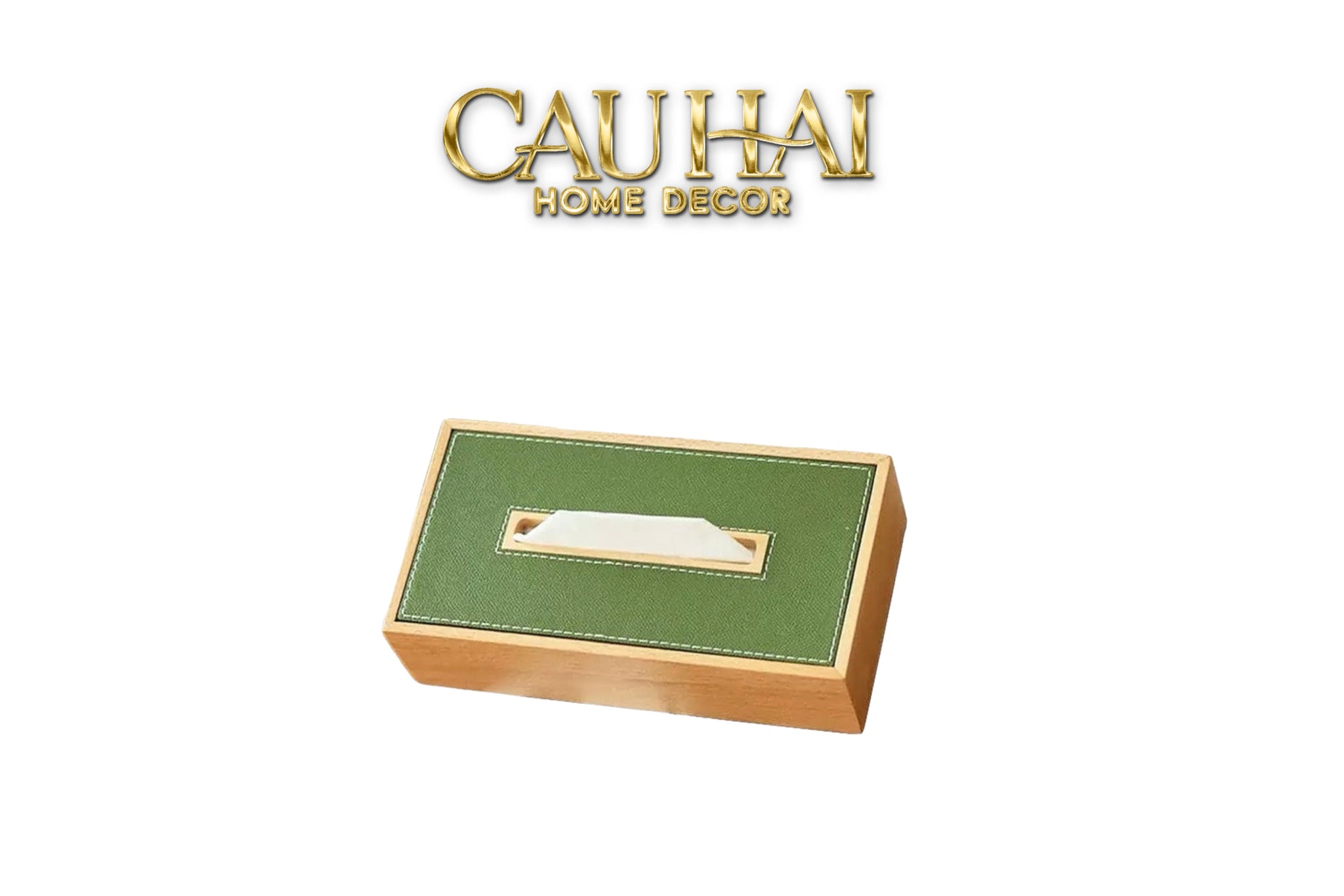 Hộp Khăn Giấy Gỗ Bọc Da Ethan Signature Atélier Luxe Leather - Vert Olive 13x25