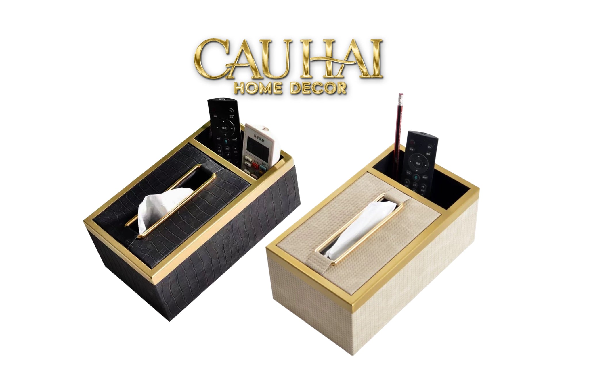 HOME COUTURE - HỘP KHĂN GIẤY BALVIN  PRESTIGE CLASS  - NOIR / CRÈME