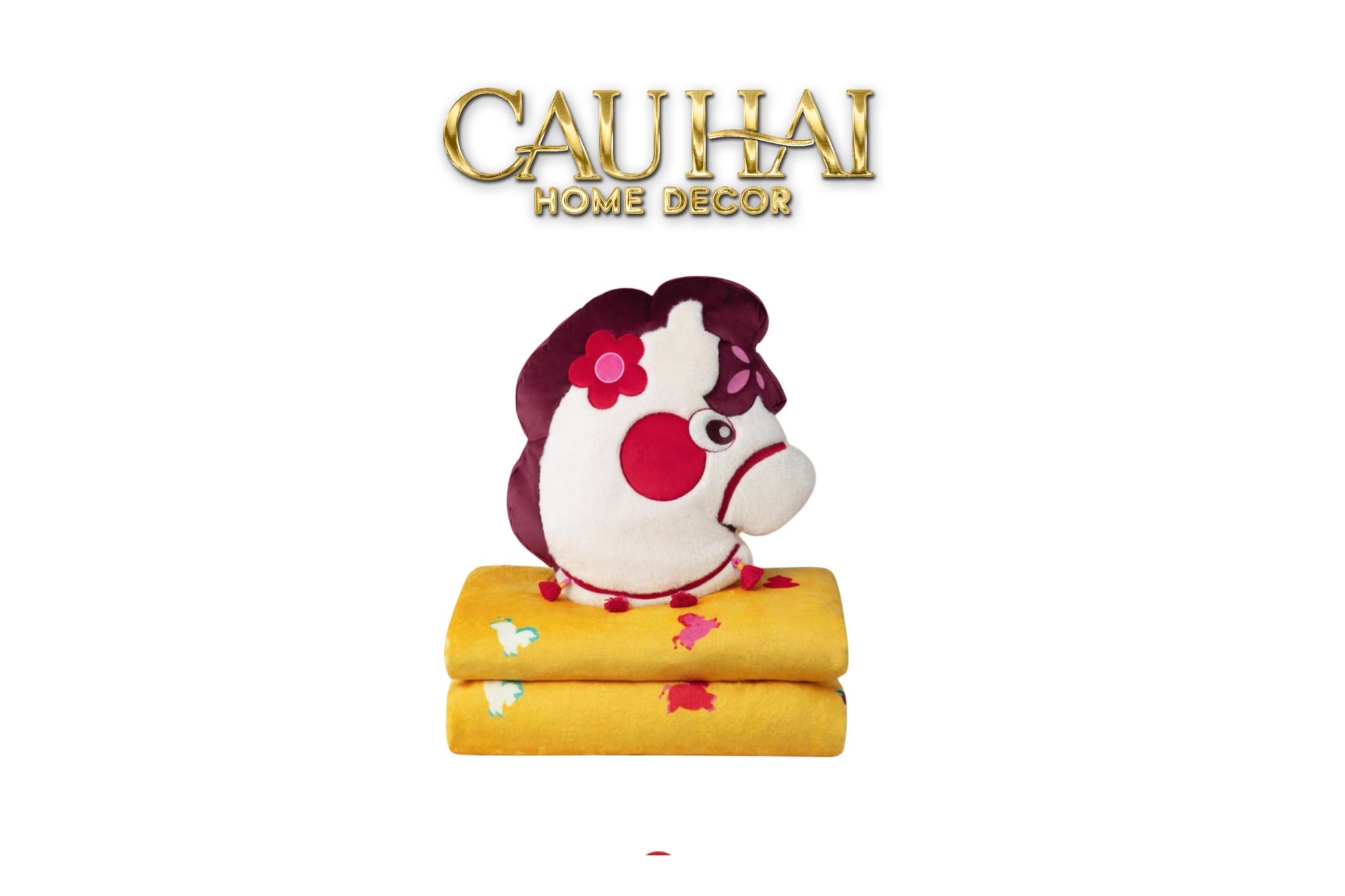 Tết Couture - Gối Chăn Cashmere Bạch Mã Kim Tường 120 x 150 Bonheur Cheval Blanket