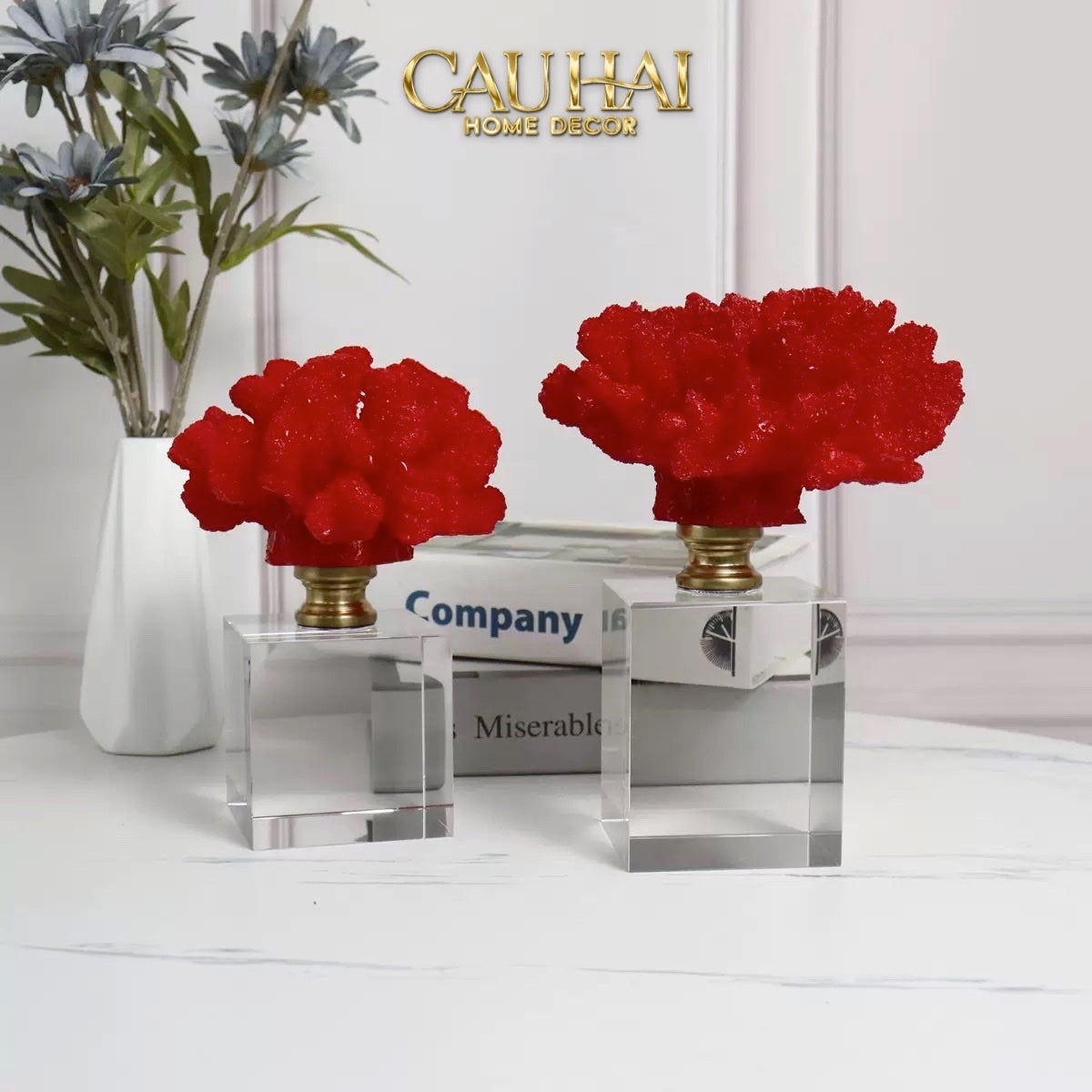 Home Couture - Set 2 Tượng San Hô Đỏ Ashen Pyre Corals Crystal Base.-CẬU HAI HOME DECOR