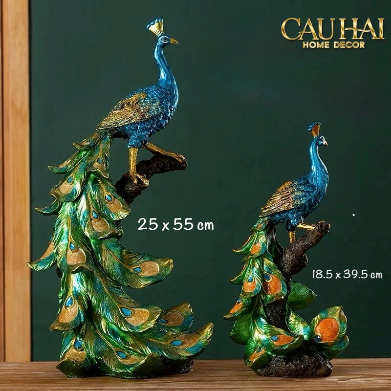 Home Couture - Tượng Khổng Tước Paons Impériaux Émeraude - Regal Hera Divinity H40-CẬU HAI HOME DECOR
