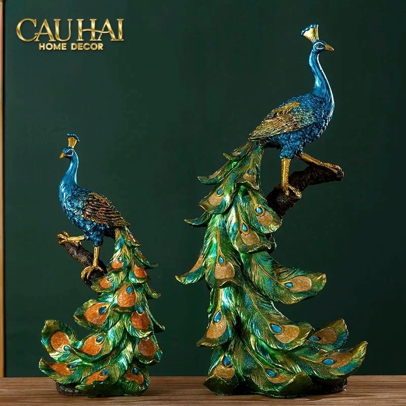 Home Couture - Tượng Khổng Tước Paons Impériaux Émeraude - Regal Hera Divinity H40-CẬU HAI HOME DECOR