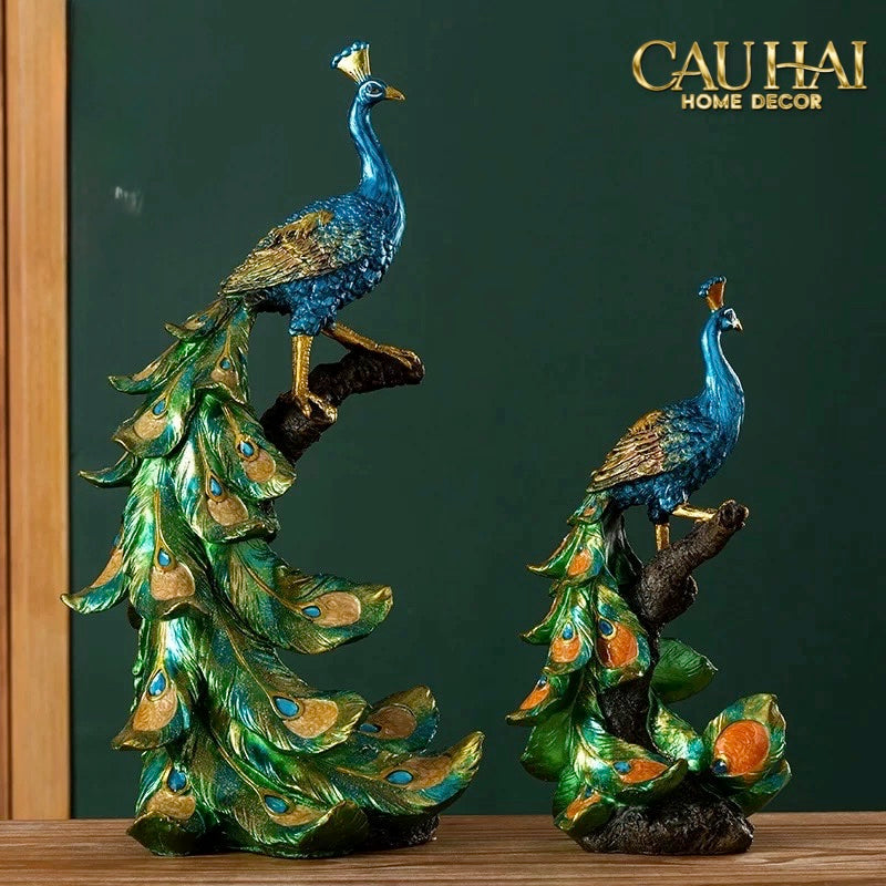 Home Couture - Tượng Khổng Tước Paons Impériaux Émeraude - Regal Hera Divinity H40-CẬU HAI HOME DECOR