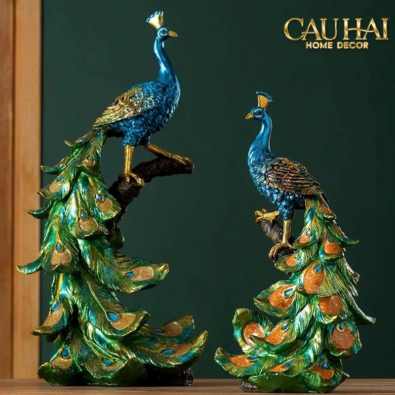 Home Couture - Tượng Khổng Tước Paons Impériaux Émeraude - Regal Hera Divinity H40-CẬU HAI HOME DECOR