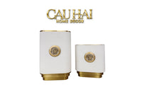Set 2 Bình Hoa Bọc Da Cao Cấp - Leather Riviera Ivory Gilded Medusa