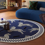 THẢM TRÒN NHUNG BỈ - LA DANSE DU ZÈBRE - BLEU INDIGO
 D140