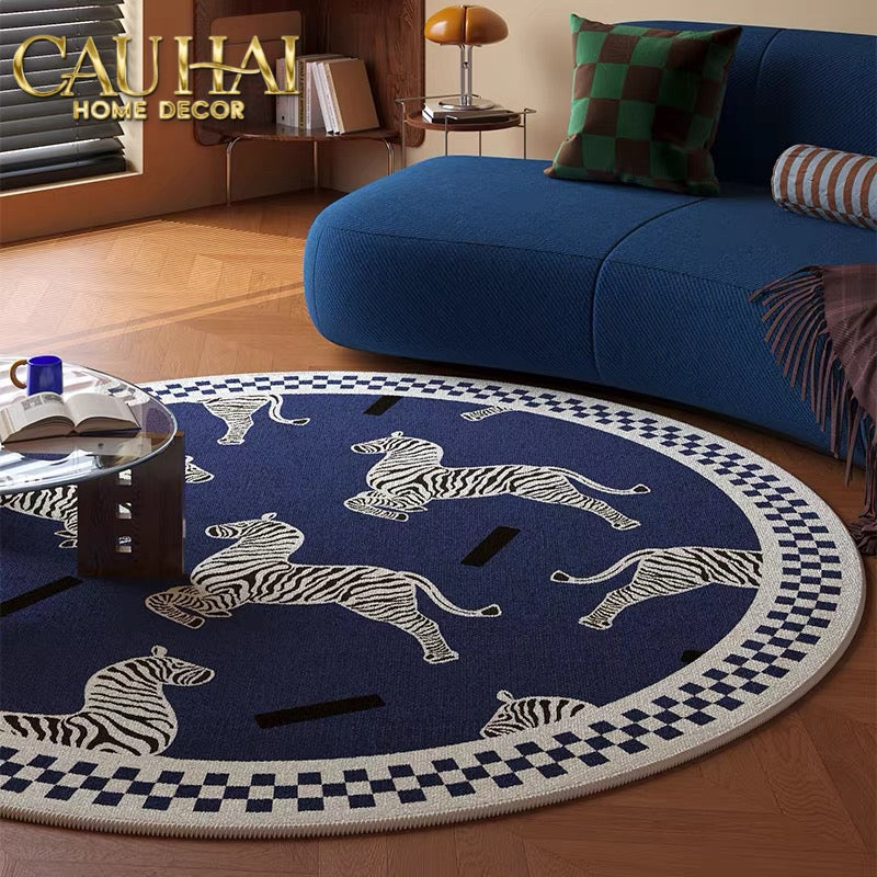 THẢM TRÒN NHUNG BỈ - LA DANSE DU ZÈBRE - BLEU INDIGO
 D140