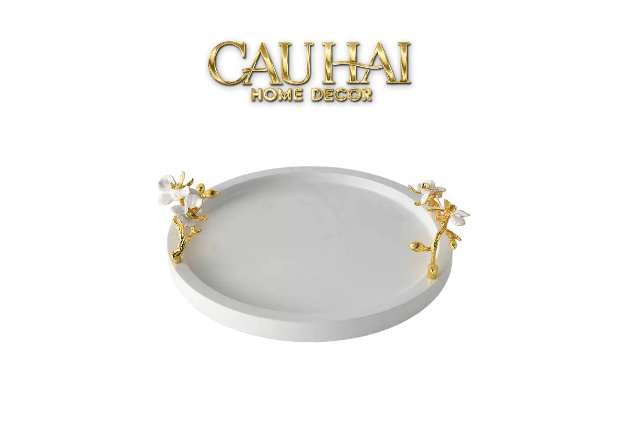 Maison Couture - Khay Đá Marble Tròn Haute Orchid Golden Branches Decorative Trays D32