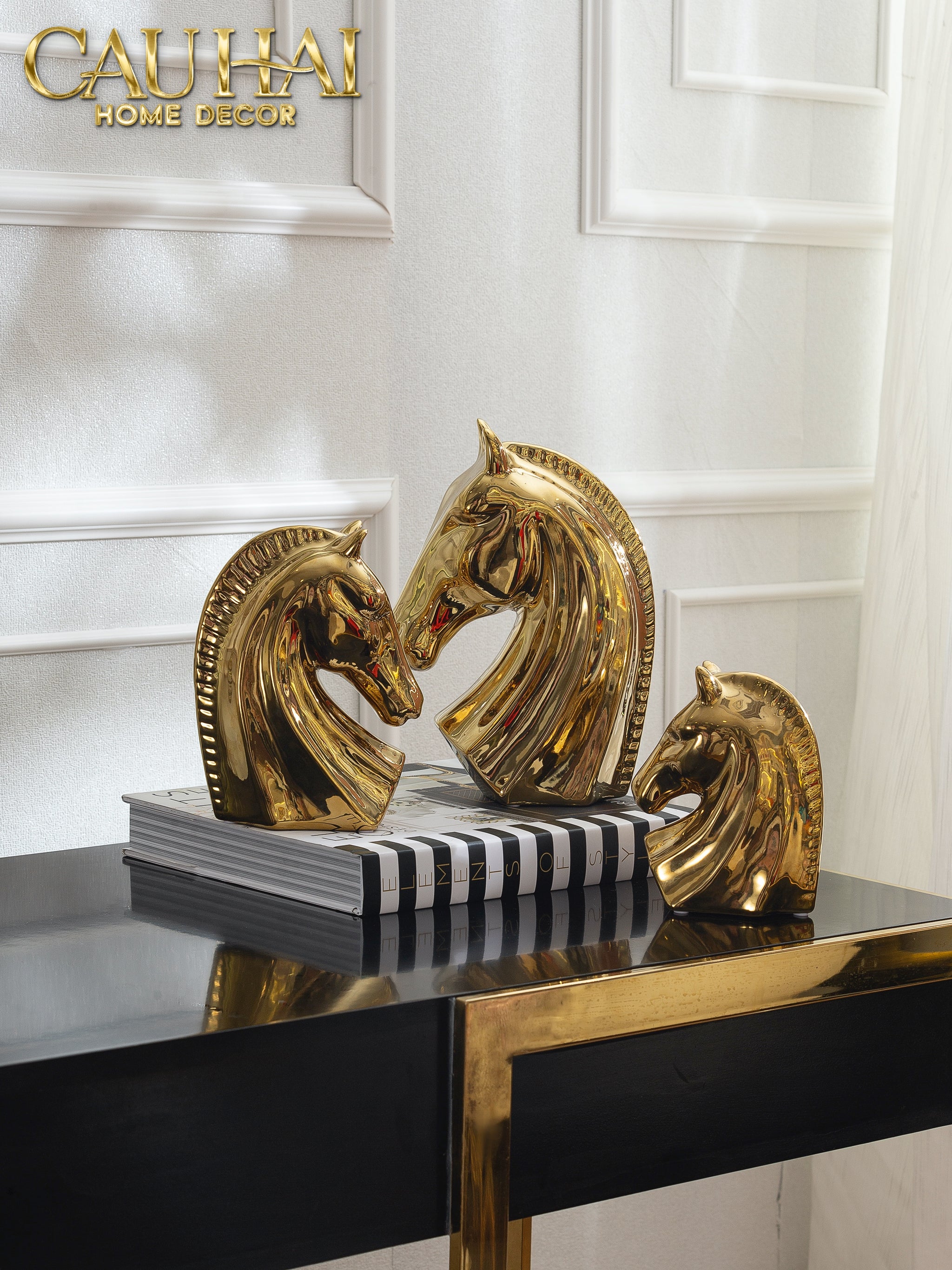 SET 3 TƯỢNG NGỰA GILDED CHEVAUX FW25-CẬU HAI HOME DECOR
