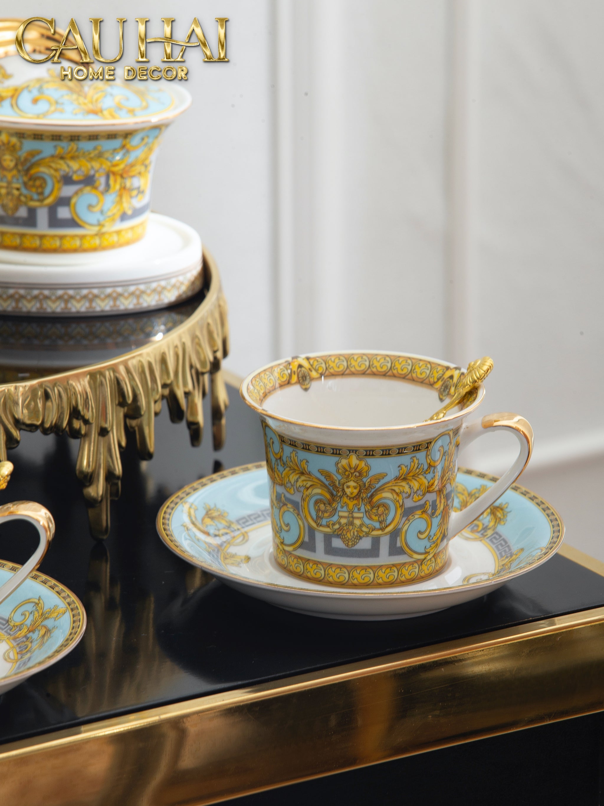 HOME COUTURE - SET BÌNH TRÀ BLUE BAROCCO FULL BOX SS25-CẬU HAI HOME DECOR