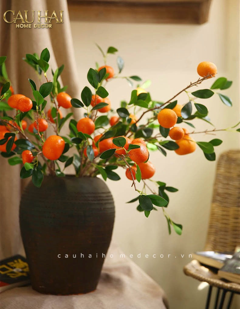Set 2 Cành Quả Quýt Tangerines Ember/Amber - CẬU HAI HOME DECOR