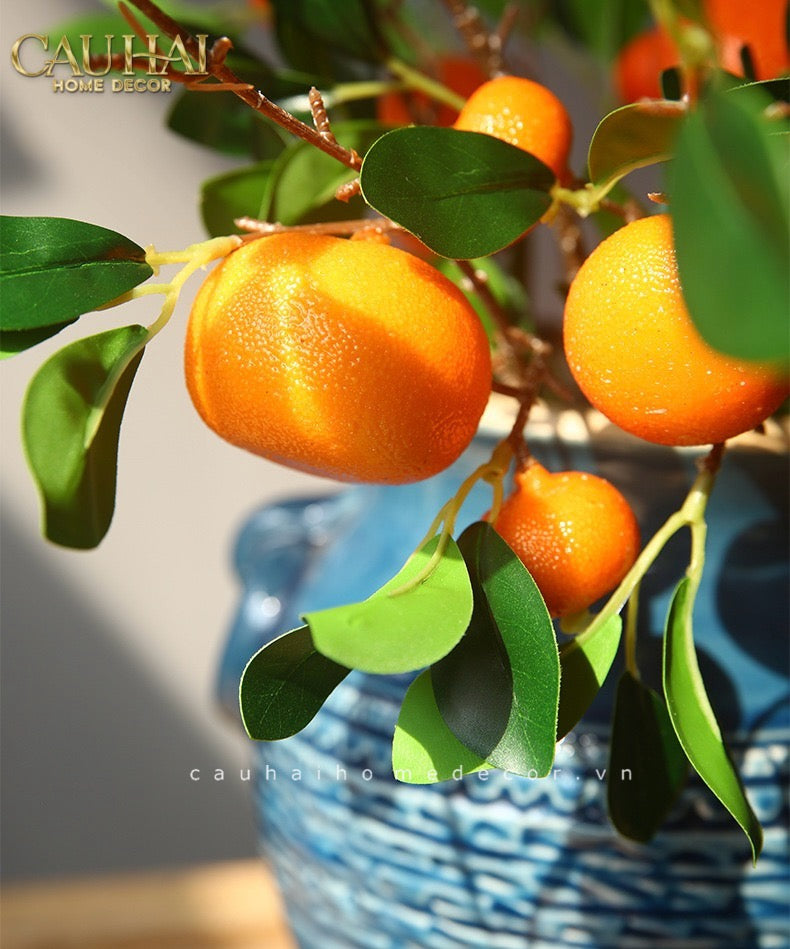 Set 2 Cành Quả Quýt Tangerines Ember/Amber - CẬU HAI HOME DECOR