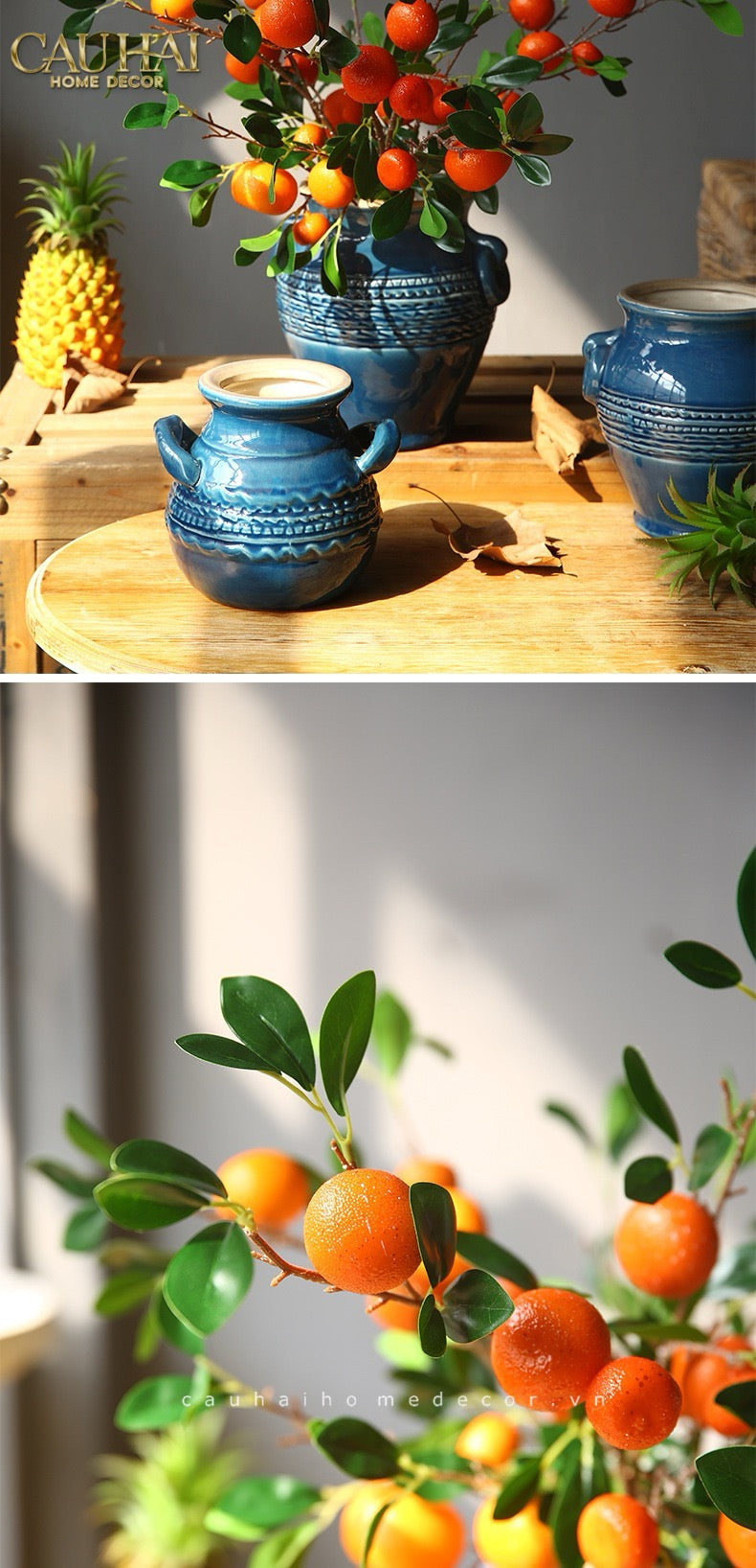 Set 2 Cành Quả Quýt Tangerines Ember/Amber - CẬU HAI HOME DECOR