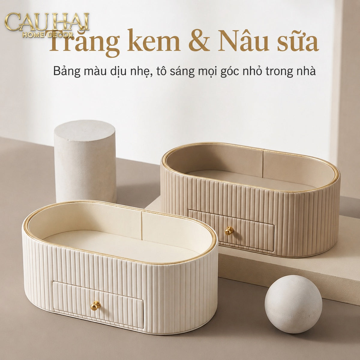 Khay Trang Sức Oval Stag Antler Atelier Cream 28.5x15.3x10-Khay Trang Sức-CẬU HAI HOME DECOR