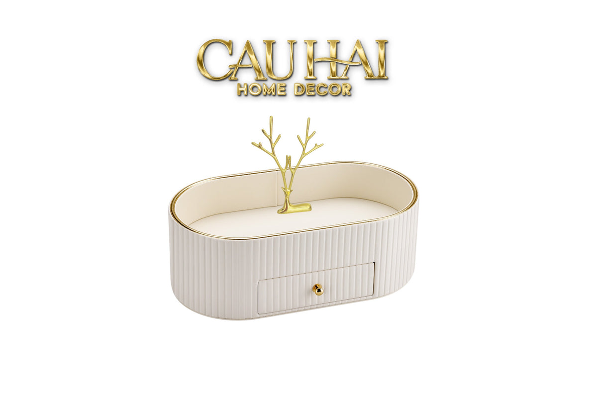 Khay Trang Sức Oval Stag Antler Atelier Cream 28.5x15.3x10-Khay Trang Sức-CẬU HAI HOME DECOR
