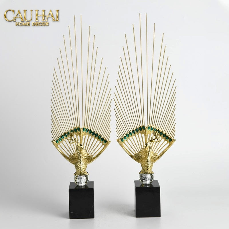 Maison Couture - Tượng Khổng Tước Paons Impériaux à Rayonnement Doré H66 - CẬU HAI HOME DECOR