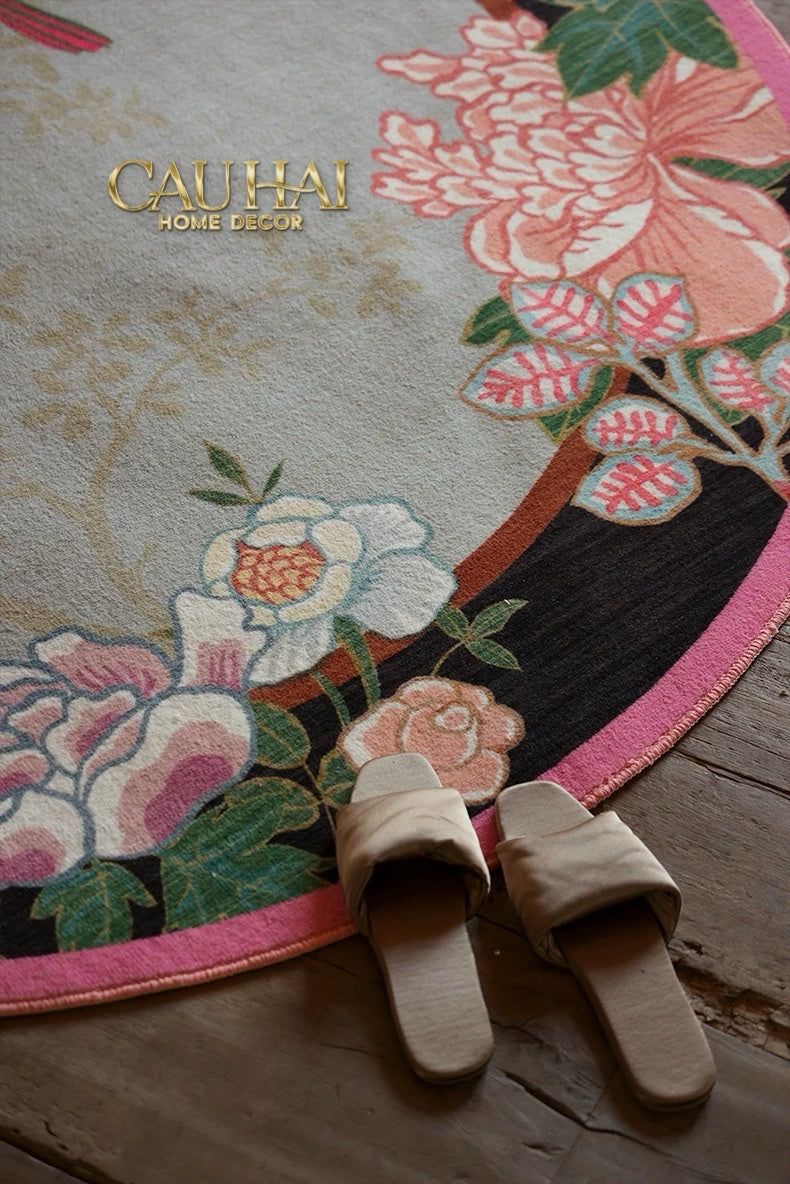 Thảm Tròn (e chưa biết chất liệu) D160 - Viên Hoa Phú Quý Cercle de la Prospérité Florale - CẬU HAI HOME DECOR