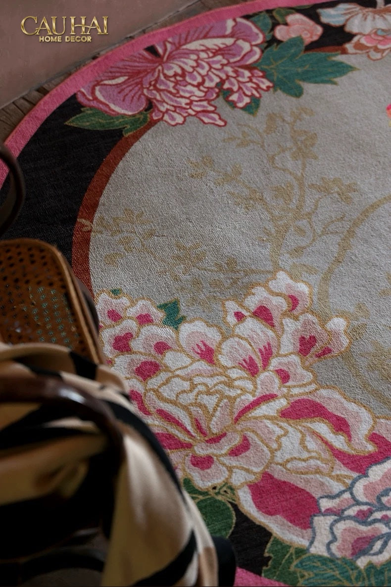 Thảm Tròn (e chưa biết chất liệu) D160 - Viên Hoa Phú Quý Cercle de la Prospérité Florale - CẬU HAI HOME DECOR