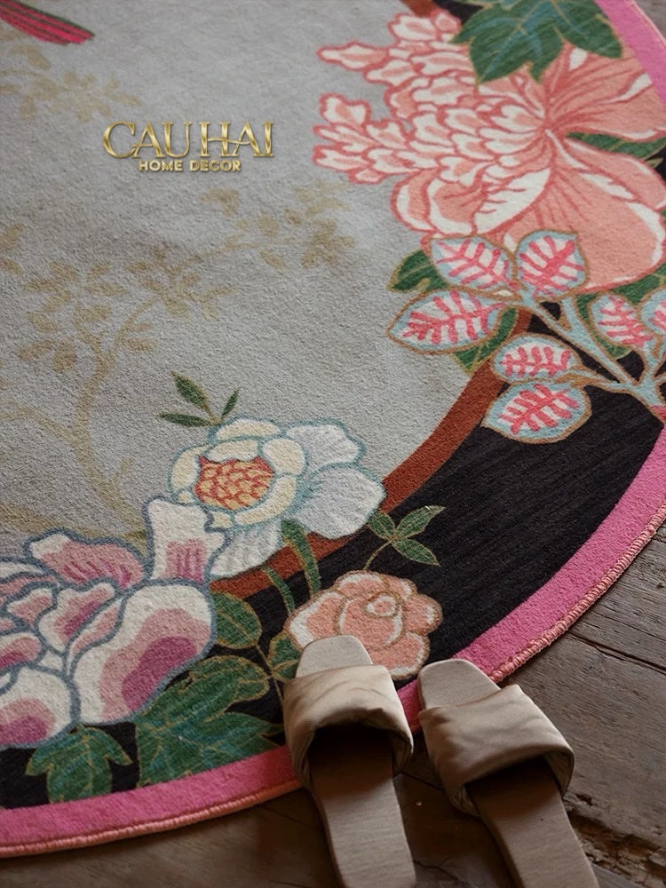 Thảm Tròn (e chưa biết chất liệu) D160 - Viên Hoa Phú Quý Cercle de la Prospérité Florale - CẬU HAI HOME DECOR
