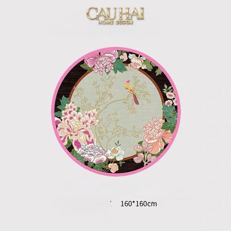 Thảm Tròn (e chưa biết chất liệu) D160 - Viên Hoa Phú Quý Cercle de la Prospérité Florale - CẬU HAI HOME DECOR
